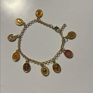 Handmade Gold Charm Bracelet with Colorful Pendants